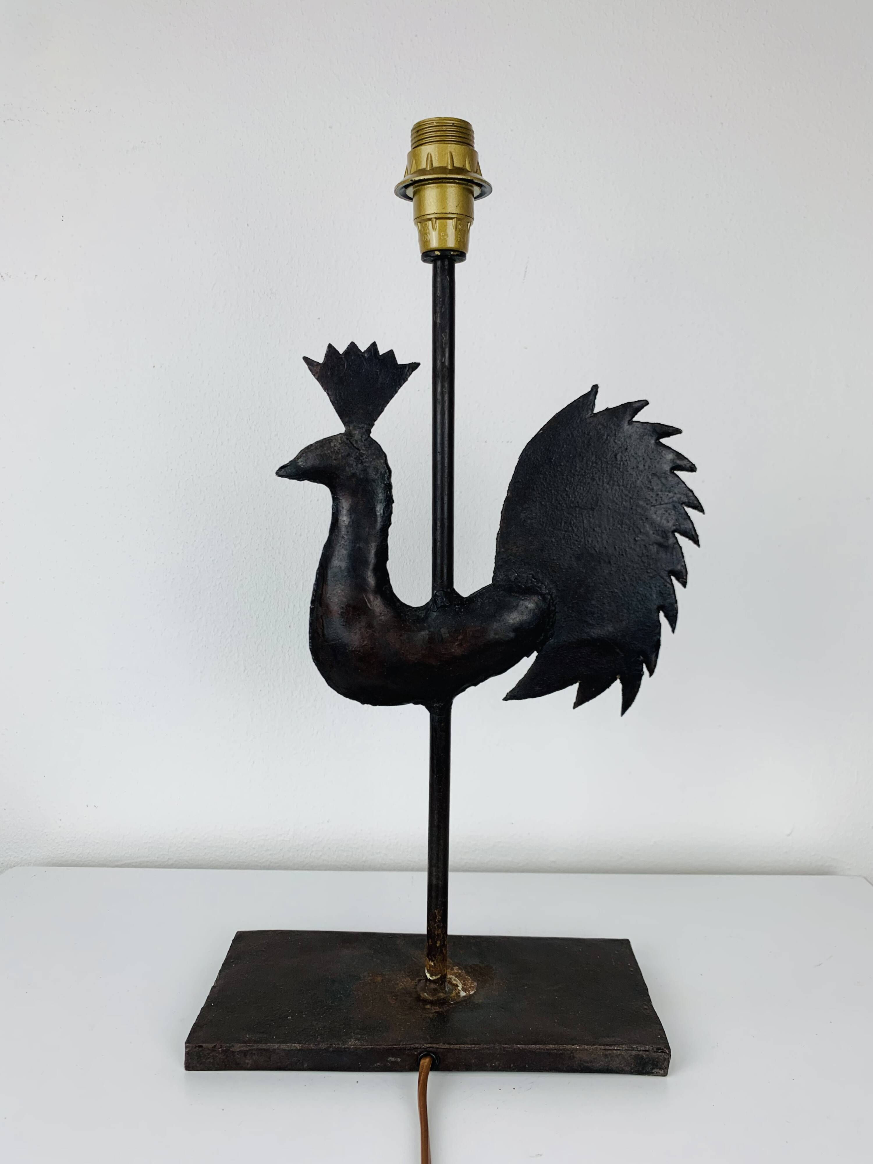 Wrought iron rooster lamp, brutalist, vintage, 1970