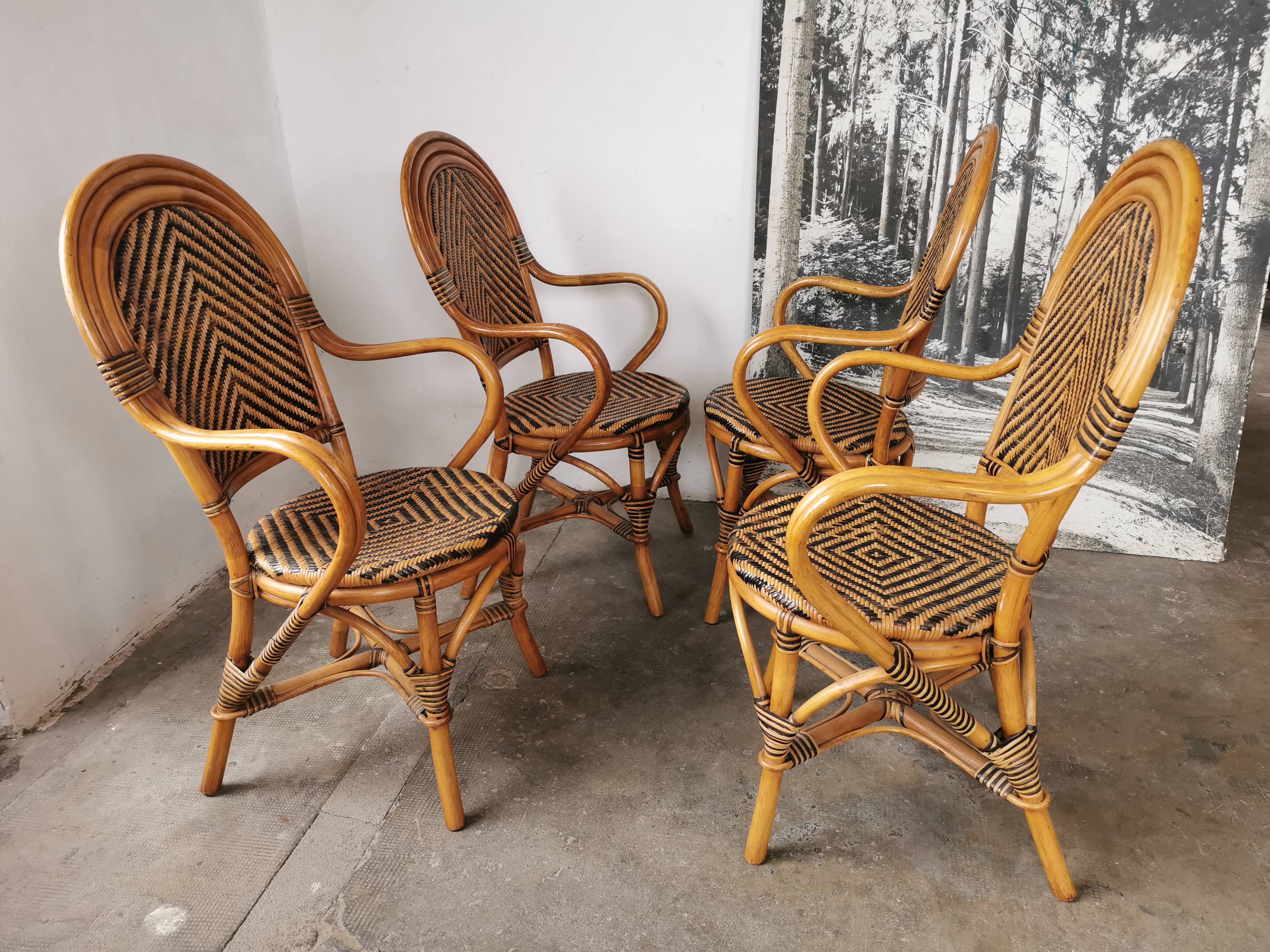 Set de 4 fauteuils en rotin