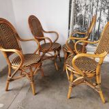 Set of 4 rattan armchairs