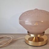 Pink Deveau glassware in touch lamp
