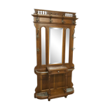 Vestiaire Napoléon III en noyer fin 19e, 3 miroirs, marbre, 8 patères