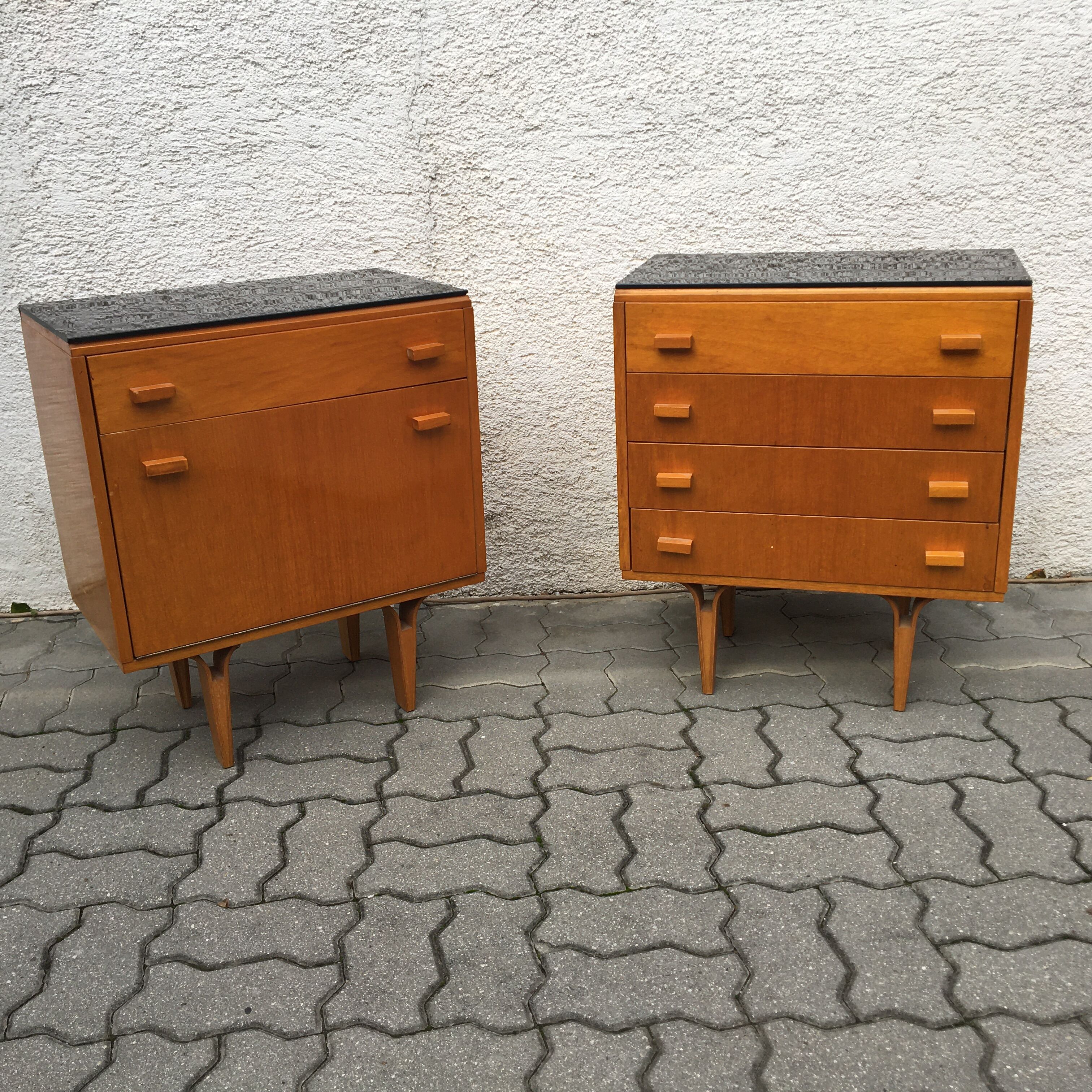Pair 2pcs Vintage NOVY DOMOV Frantisek Mezulanik Side Table Bedside Drawer Glass 60s.