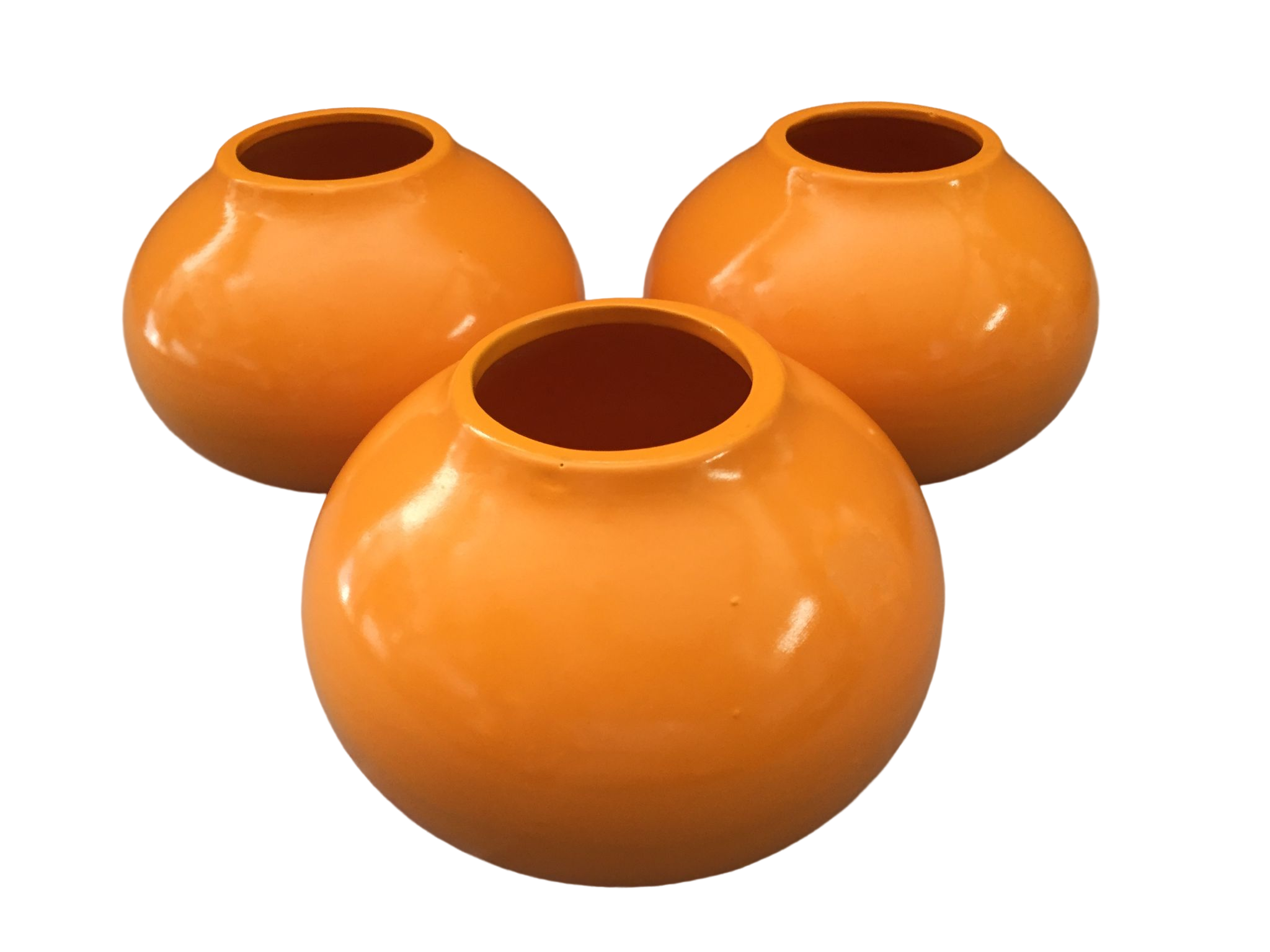 Set of 3 decorative balls ceramic earthenware orange art deco earthenware