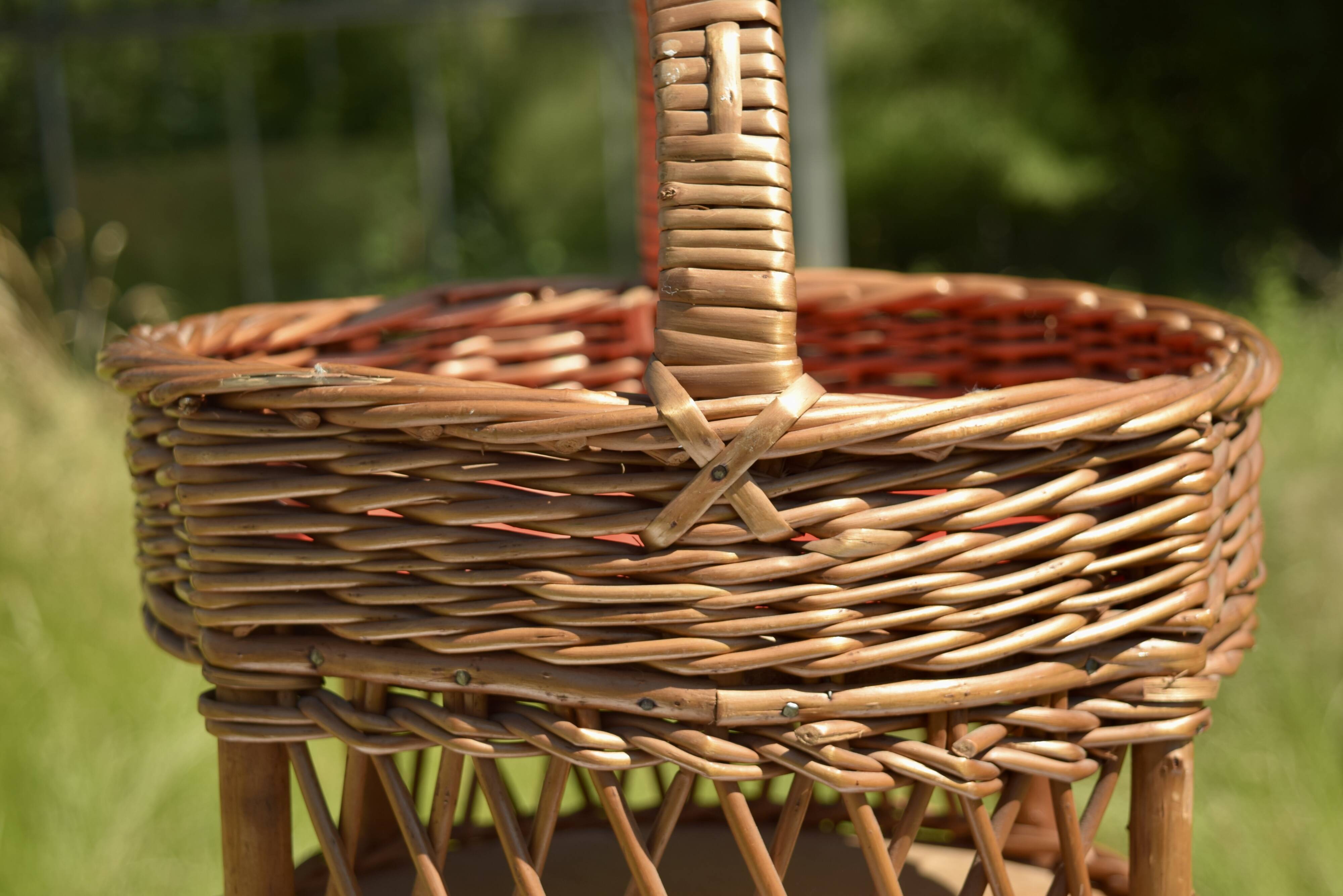 Wicker bottle holder basket with slots for plates and glasses - 1970s