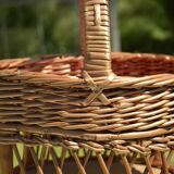 Wicker bottle holder basket with slots for plates and glasses - 1970s