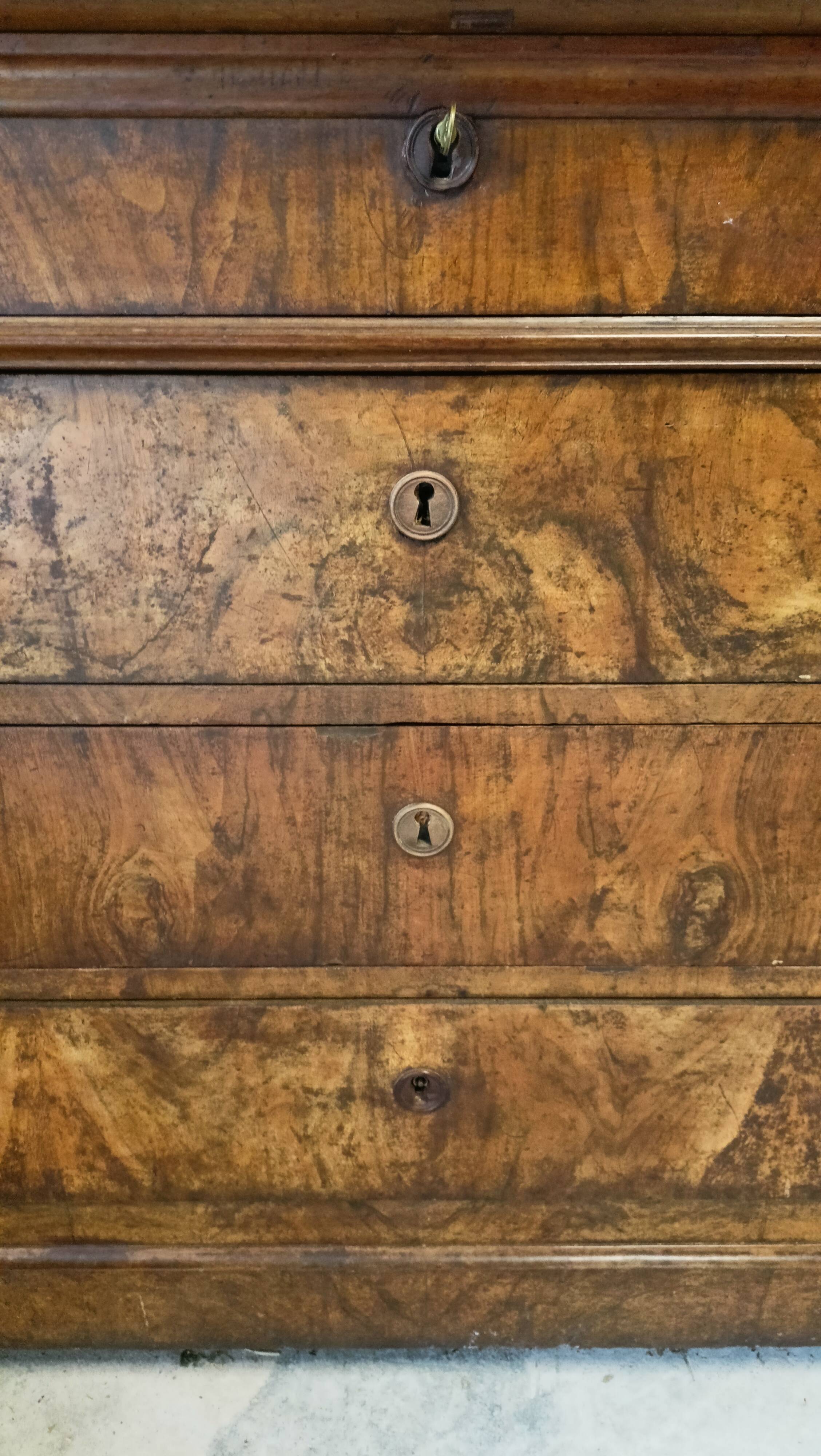 19th century Louis Philippe marble and walnut chest of drawers