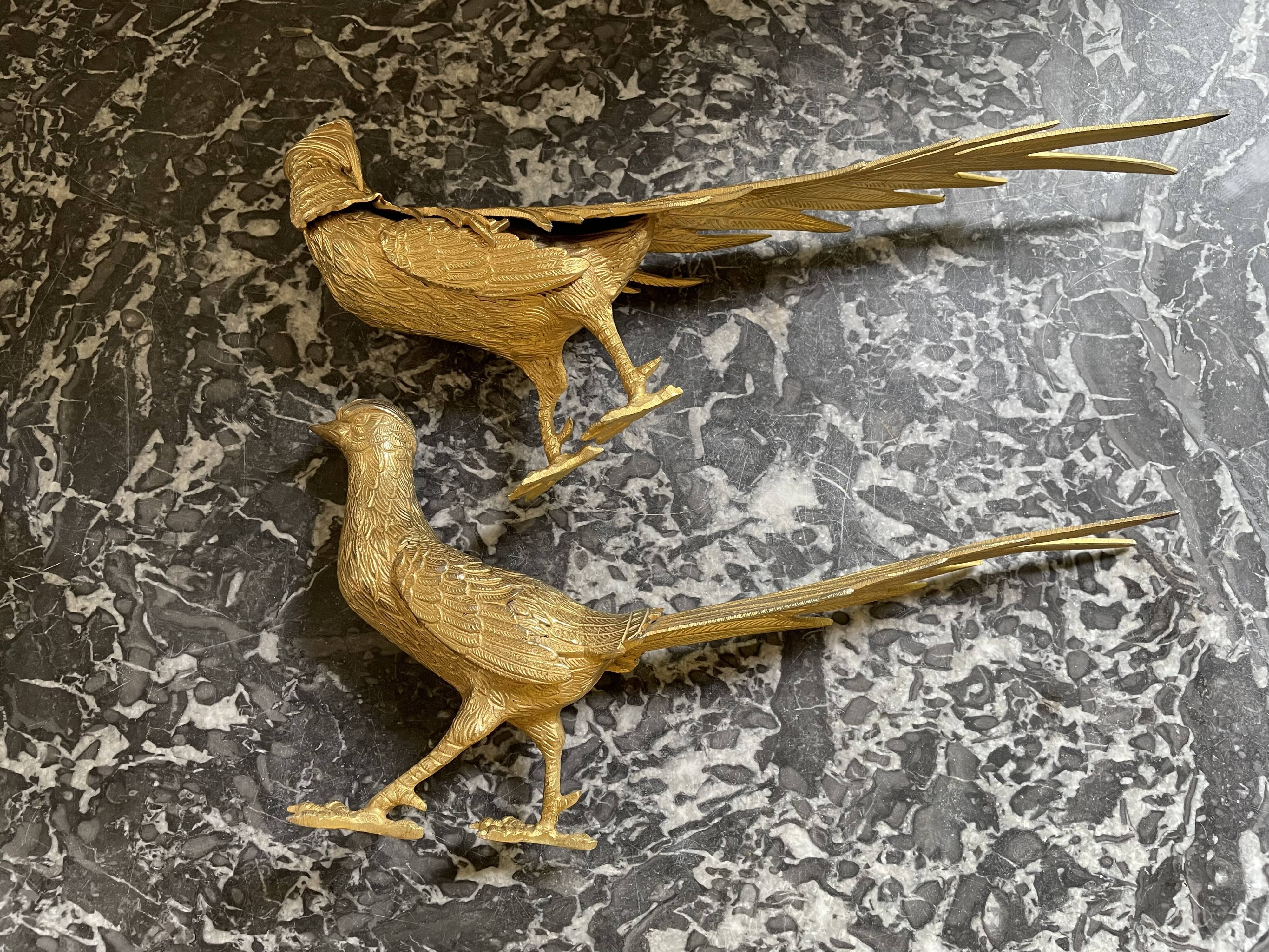 Couple de faisans en bronze doré début XXème