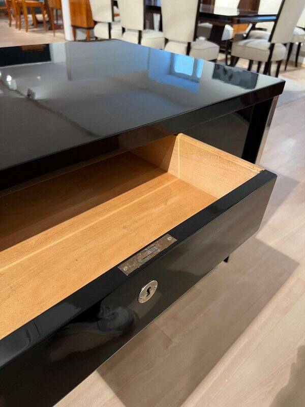 Art Deco Desk in Black Lacquer, Walnut & Metal, France, 1930s-1940s