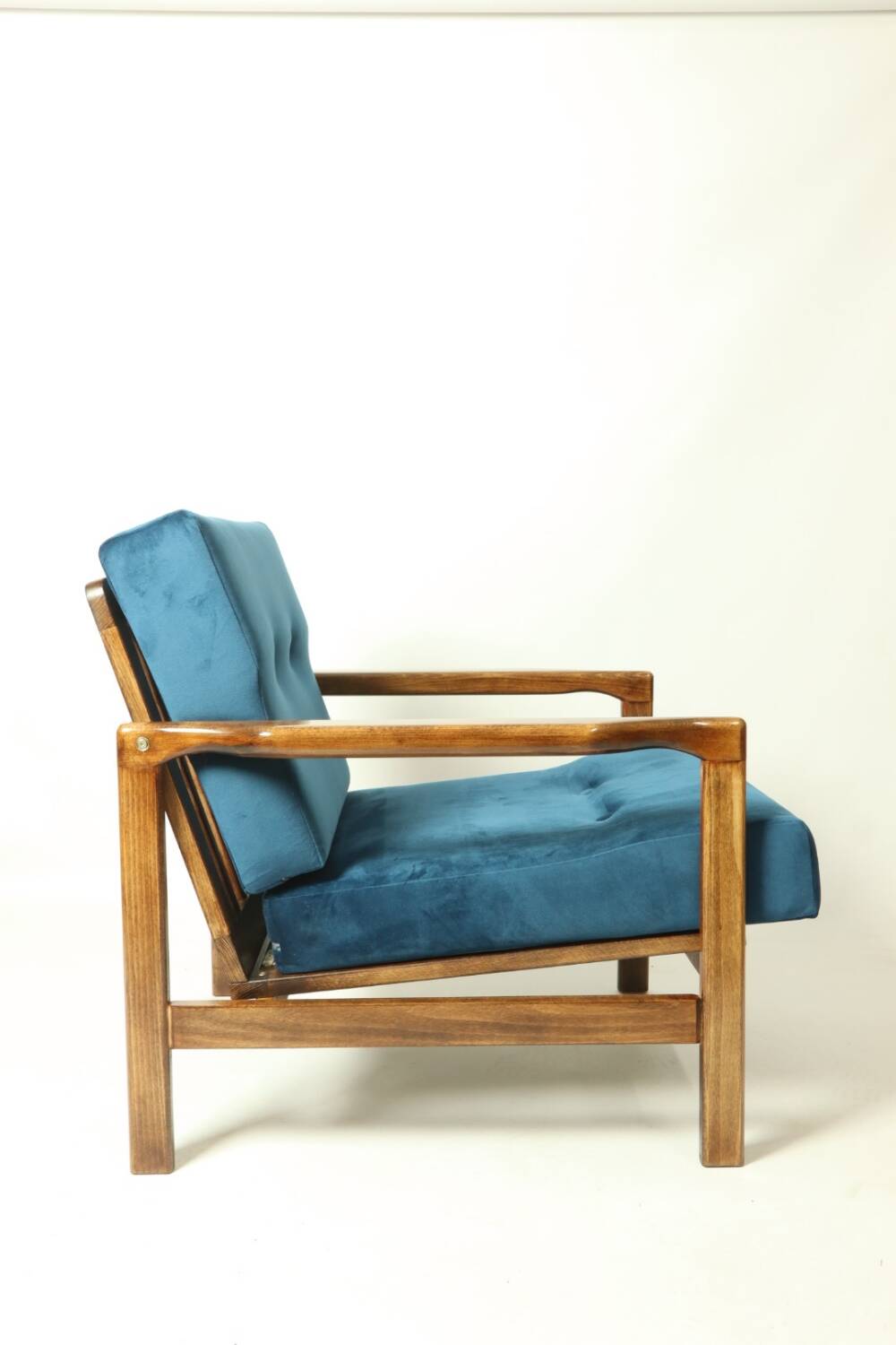 Vintage armchair navy blue velvet Mid century modern design by Zenon Bączyk 1965