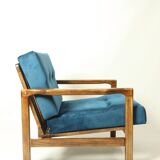 Vintage armchair navy blue velvet Mid century modern design by Zenon Bączyk 1965
