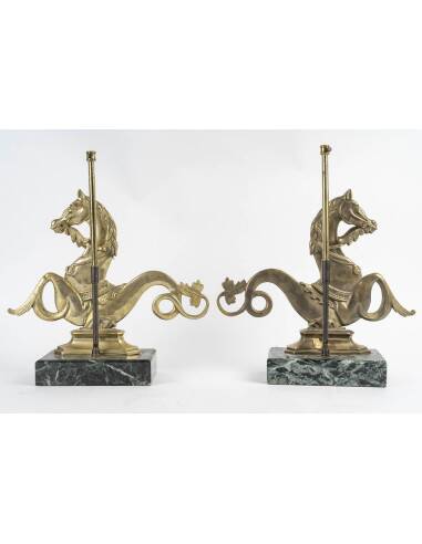Pair of marble and bronze lamp bases, 20th century