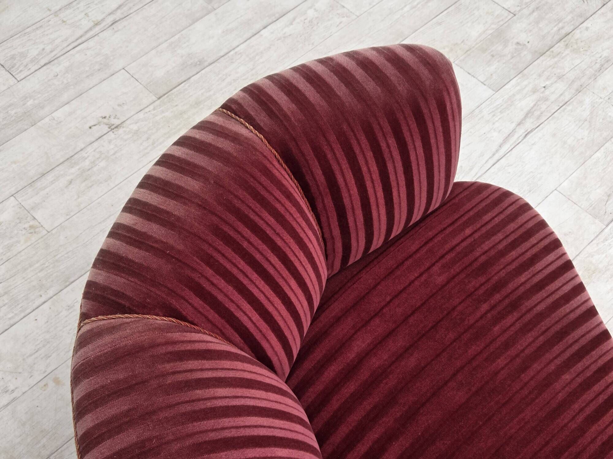 1960s, Danish 2-seater "Banan" sofa, furniture velour, oak wood.