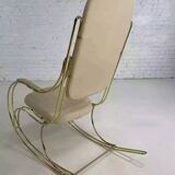1960s rocking chair in brass and ecru imitation leather