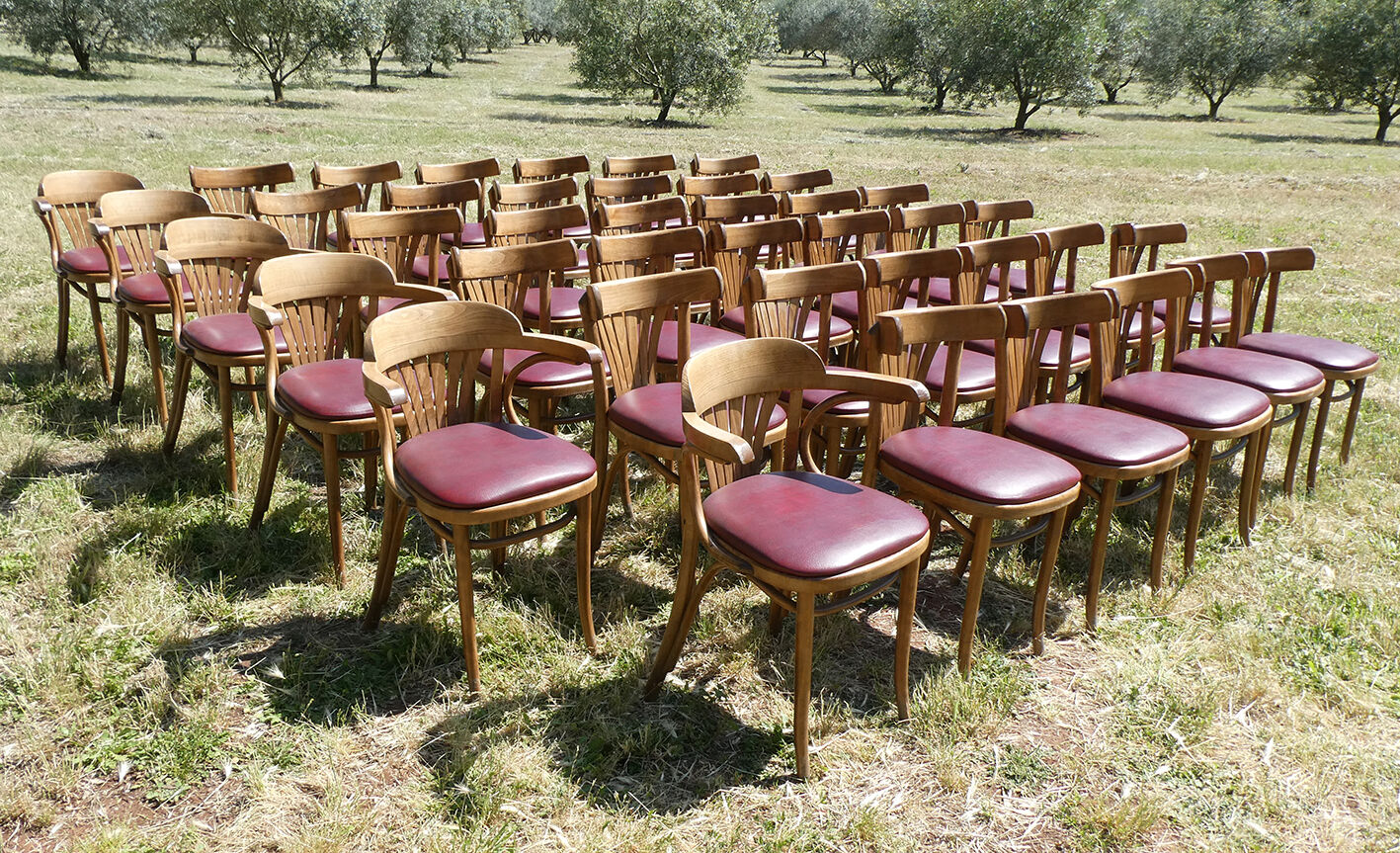 Set of 41 bistro chairs seated red skaï
