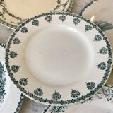 set of 5 flat plates Terre de Fer mismatched Sarreguemines "Griffon", Salins "Ninon" and Mouli