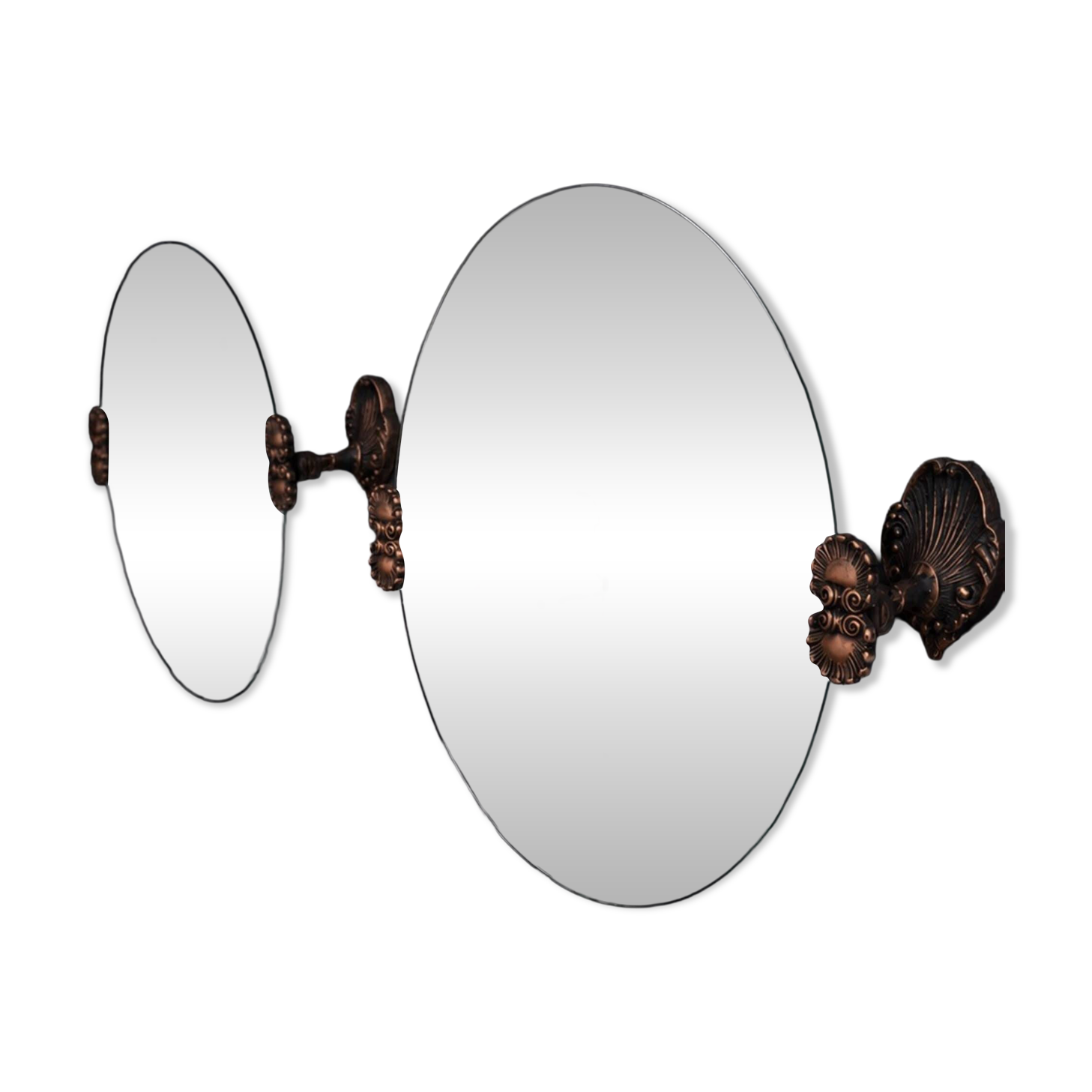 2 round mirrors made of copper alloy, 1940s-1950s
