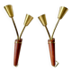 Pair of Scandinavian Midcentury wall lights sconces Brass & teak wood