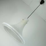 large 1970s glashuette limburg PENDANT LIGHT white opaline bubble glass trumpet-shaped shade P283 42