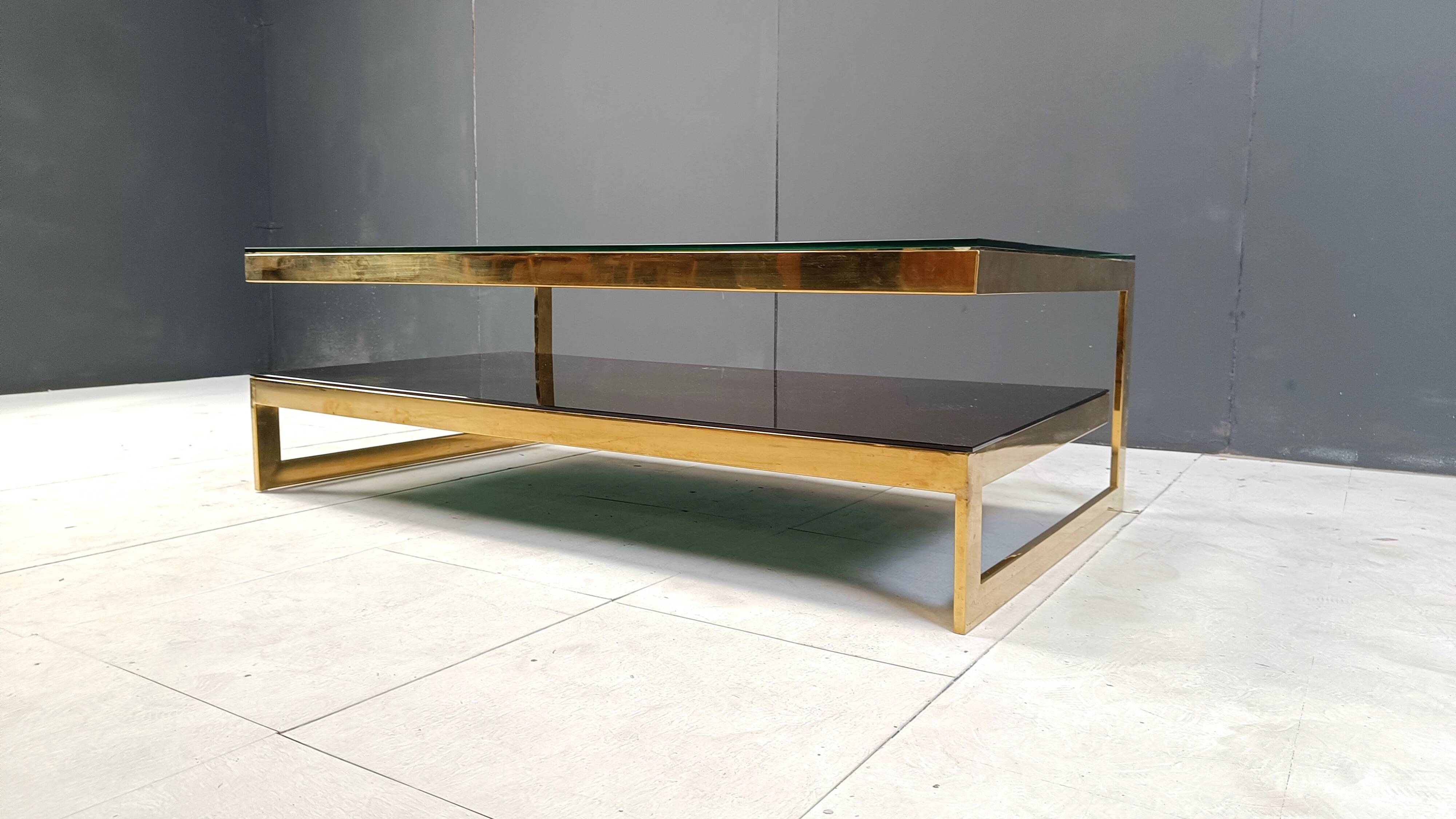 Vintage two tier belgochrom 23kt coffee table, 1970s