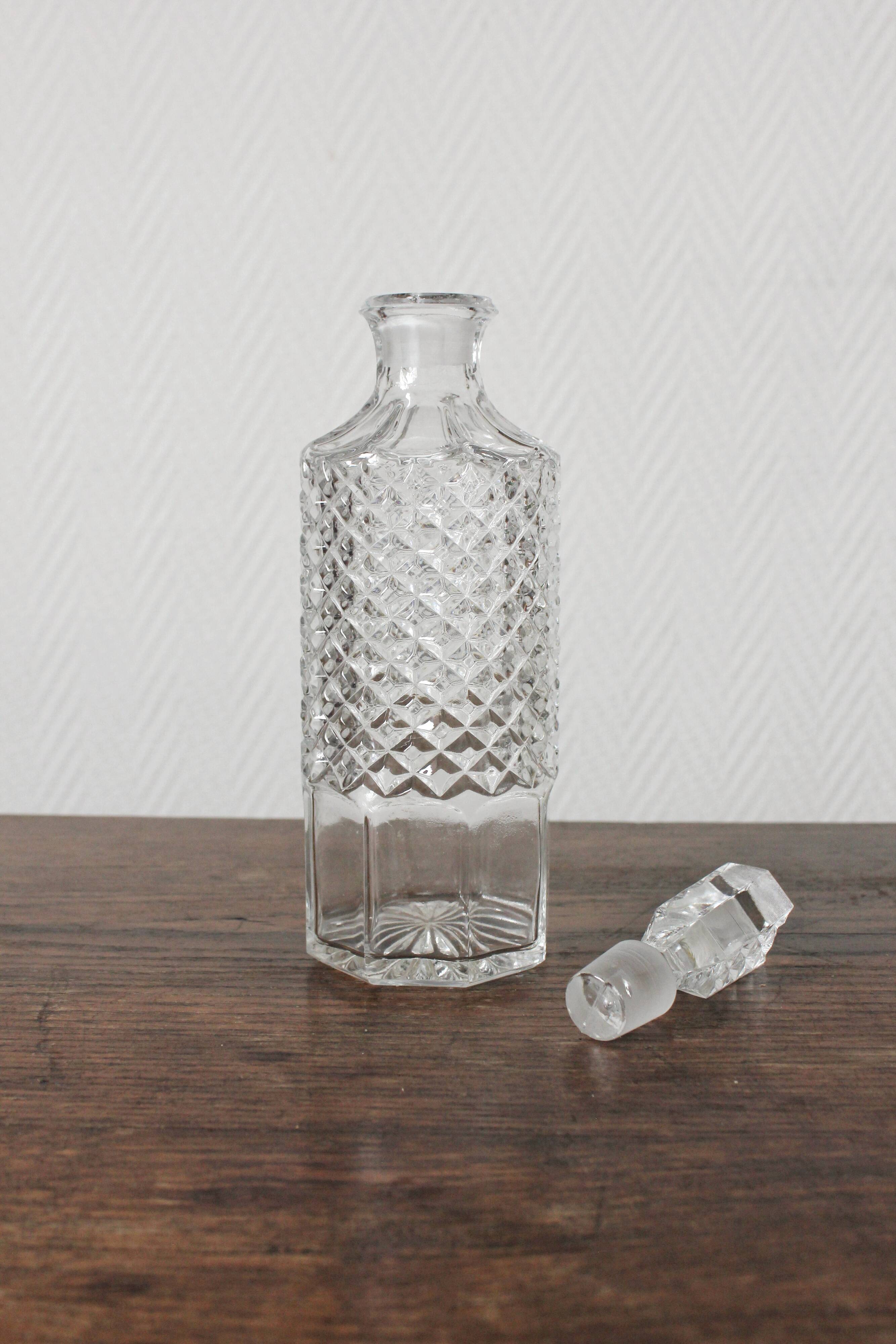 Vintage faceted cut glass round whisky decanter