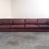 Brown leather modular sofa by De Sede; DS76, 1970s (corner)