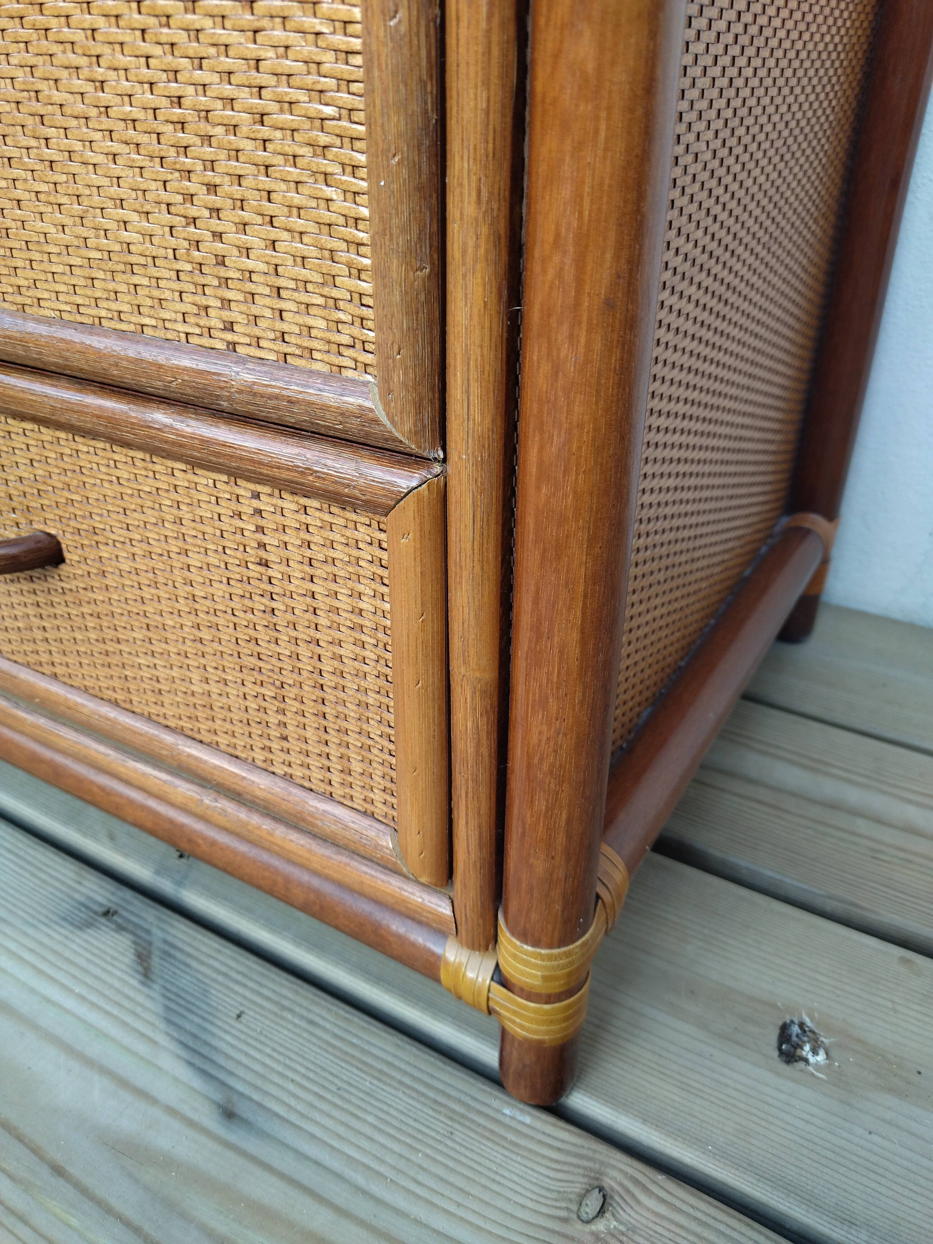 Vintage bamboo and raffia chest of drawers