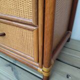 Commode vintage bambou et raphia