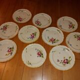 10 dessert plates painted decorated with flowers, insects (all different)