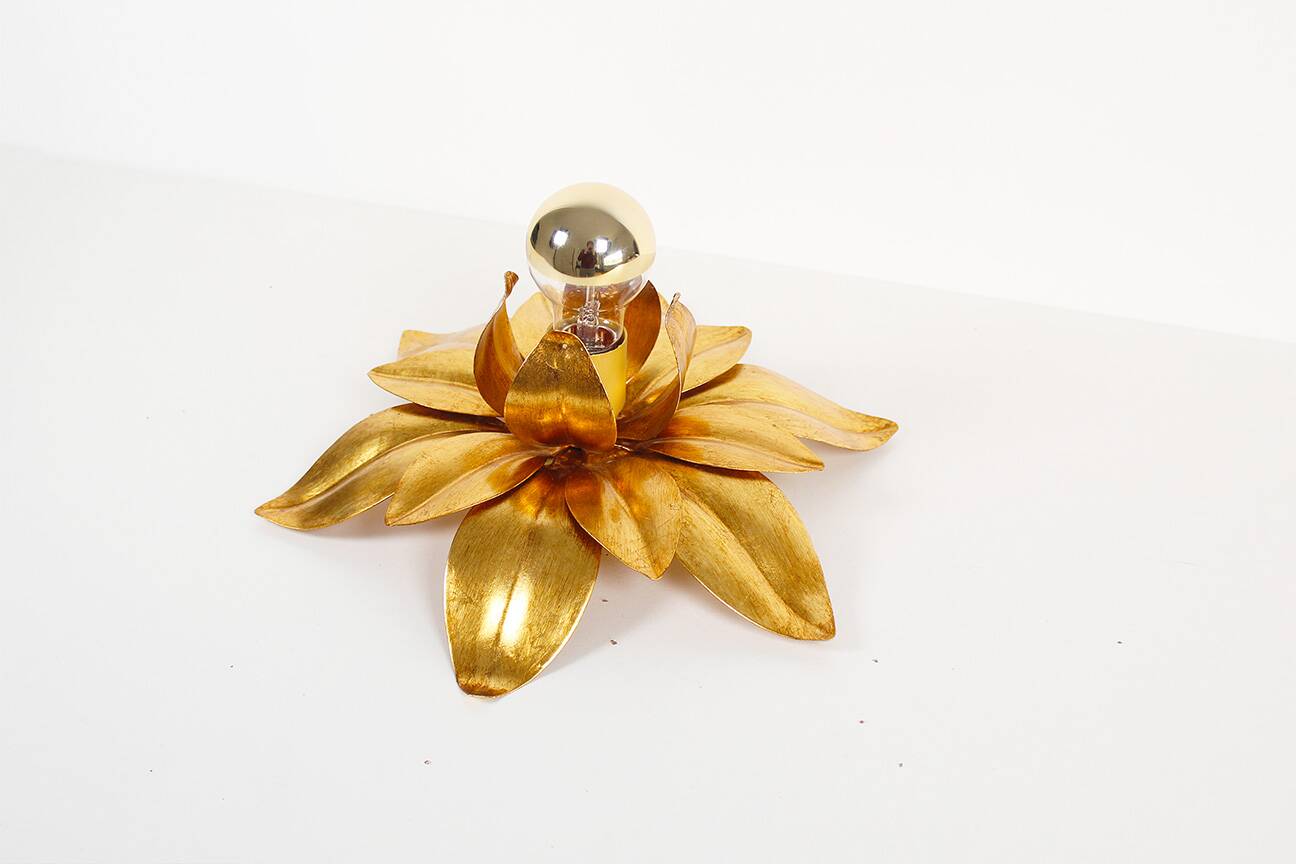 Medium sized gilded vintage florentine flush mount light