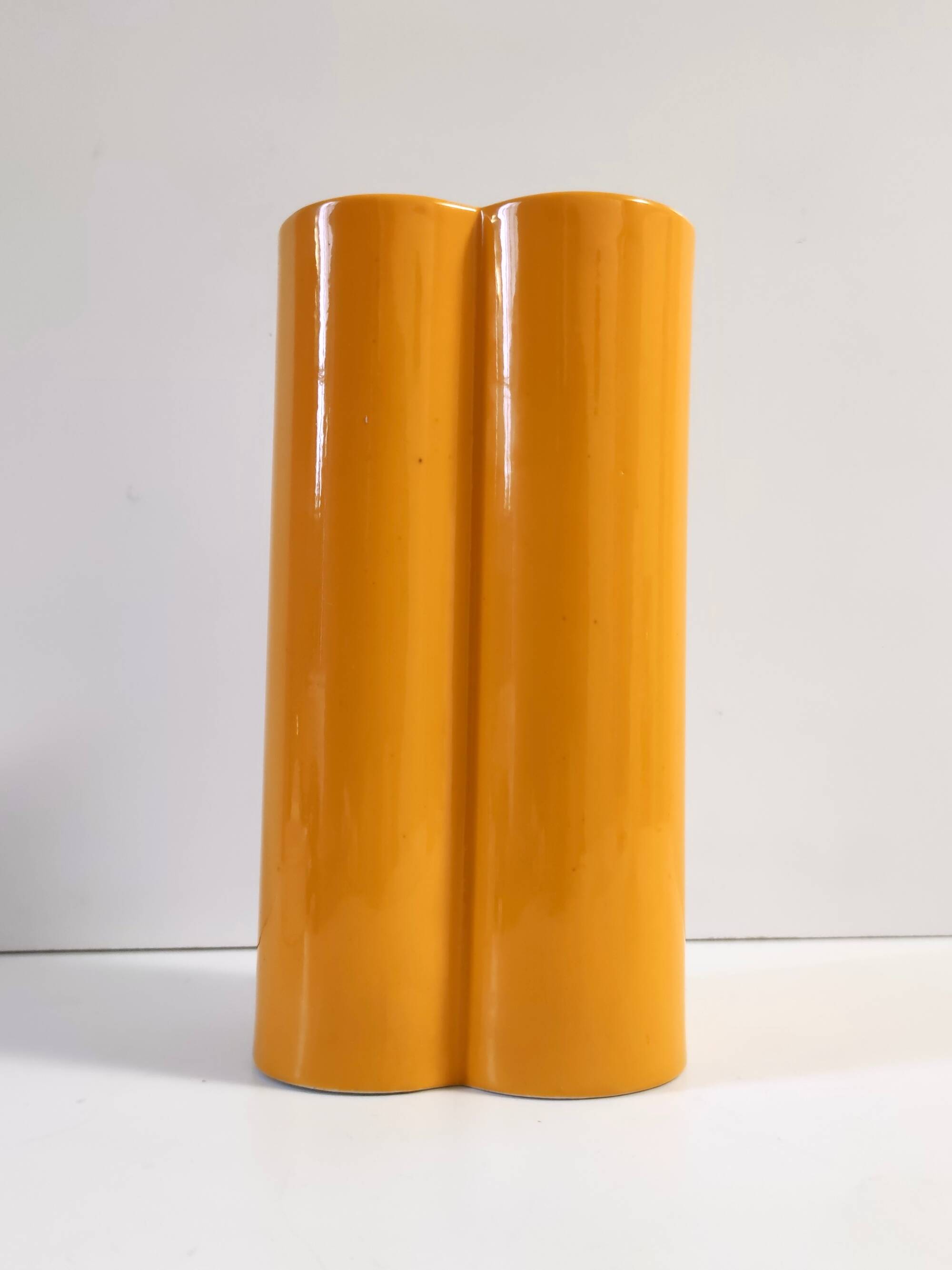 Postmodern Orange Yellow Glazed Ceramic Vase, Italy