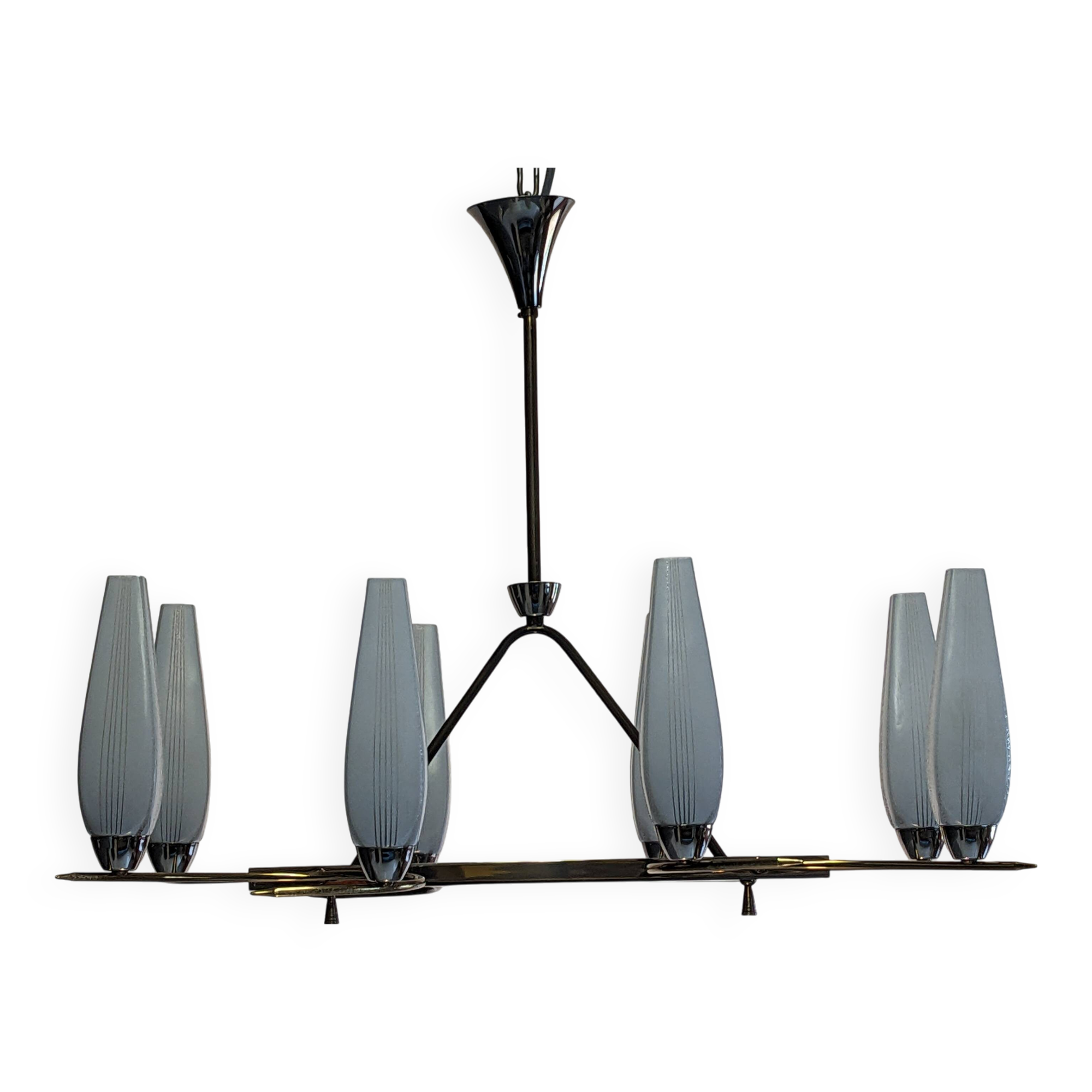8-light brass chandelier, 50s-60s