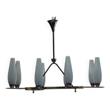 Lustre à 8 feux en laiton, années 50-60