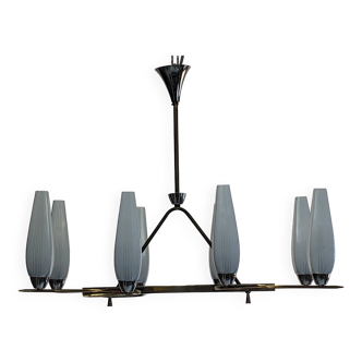 Lustre à 8 feux en laiton, années 50-60