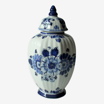 Vase en porcelaine de Delft avec couvercle, fait main, vintage des années 1960