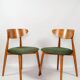 Scandinavian design dining room chairs in green velvet, set of 4