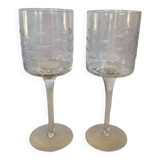 Duo of cut glass fish candle holders