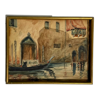 French watercolor painting venice antique vintage original  1910s