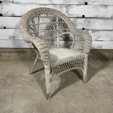 Vintage white rattan armchair
