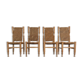 Rustic beech and rope dining chairs France 1950