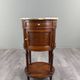 Half-moon side table in mahogany and marble, Louis XVI style, 19th century.