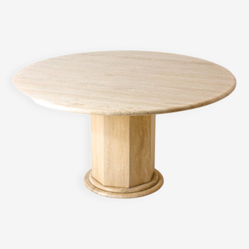 Table à manger ronde en travertin, Italie années 1970