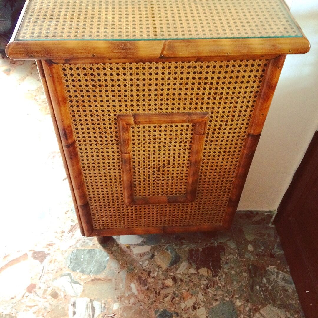 Commode vintage rotin et cannage