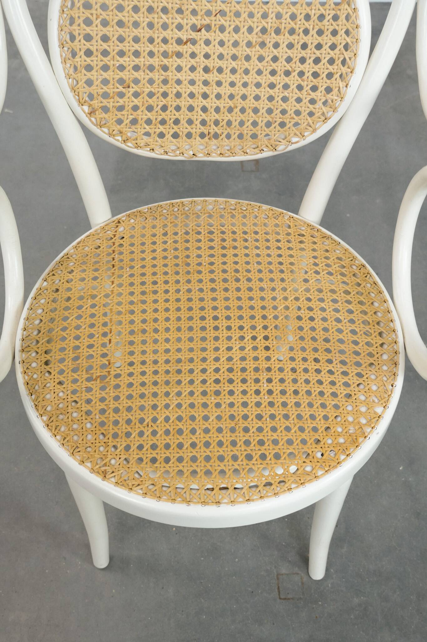 Vintage white bistro chair with armrests in Thonet style