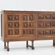 Buffet brutaliste espagnol en bois massif et marbre