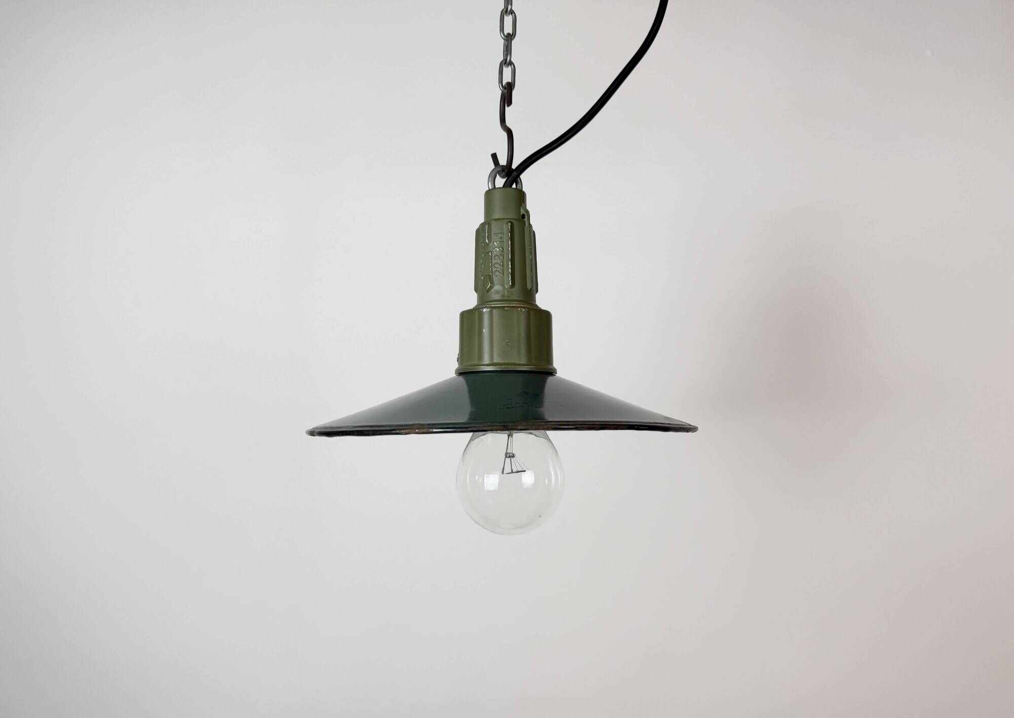 Industrial Petrol Enamel Military Pendant Lamp with Cast Aluminium Top