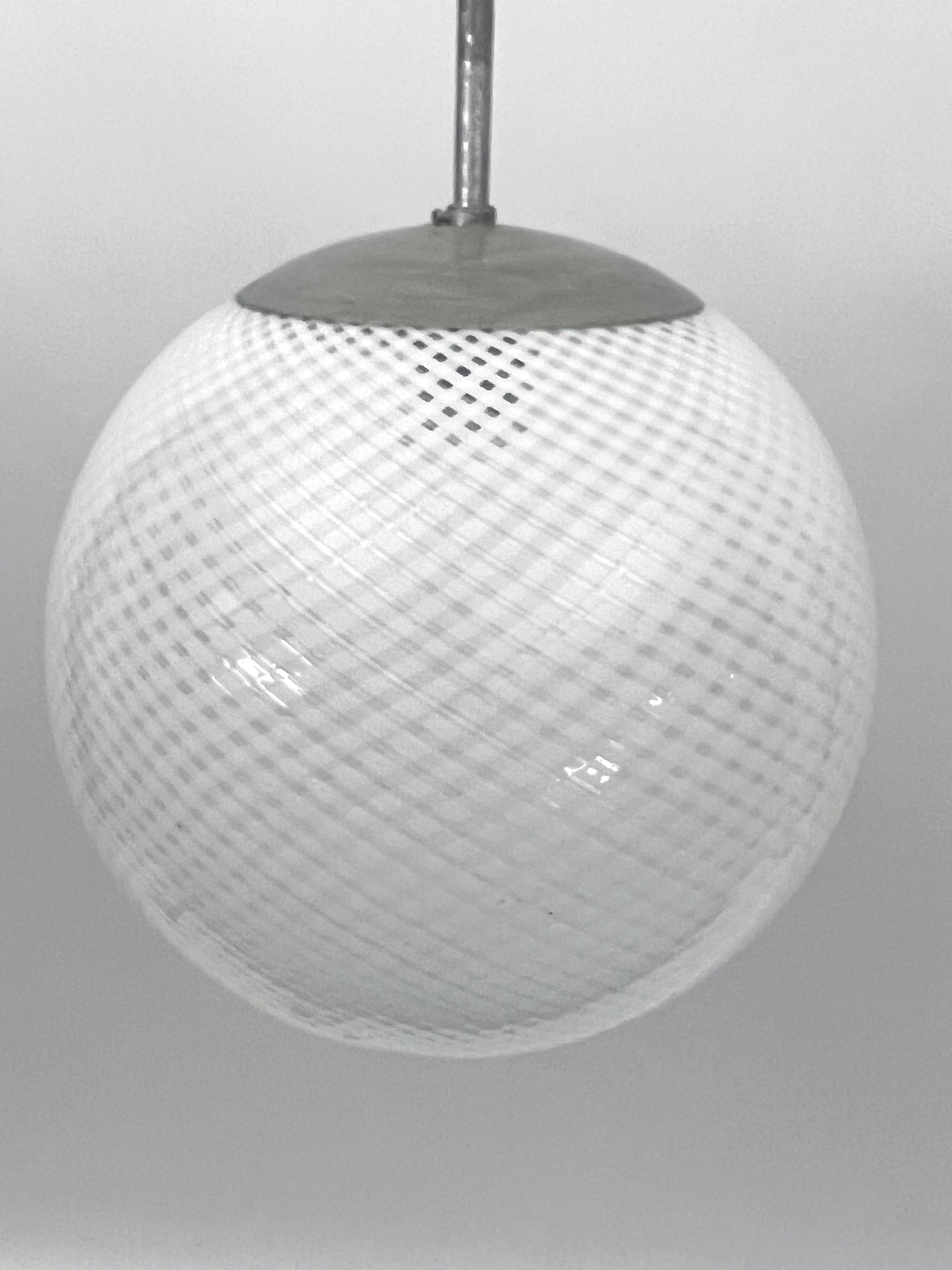 Mid-Century Venini Reticello sphere pendant. Italy 1950s