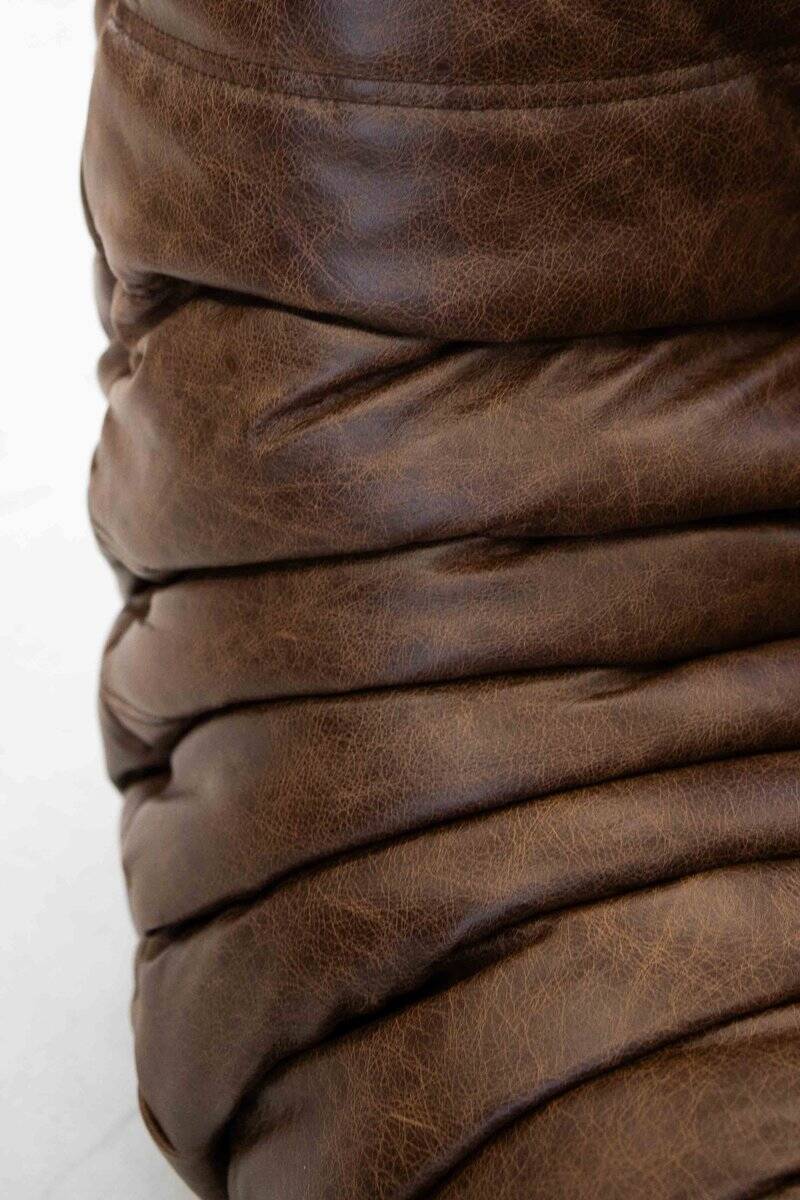 Vintage two-seater Togo sofa with arms in brown leather by Michel Ducaroy for Ligne Roset, 1970s