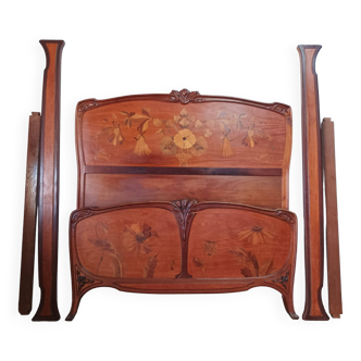 Art Nouveau period bed in inlaid mahogany 140x190