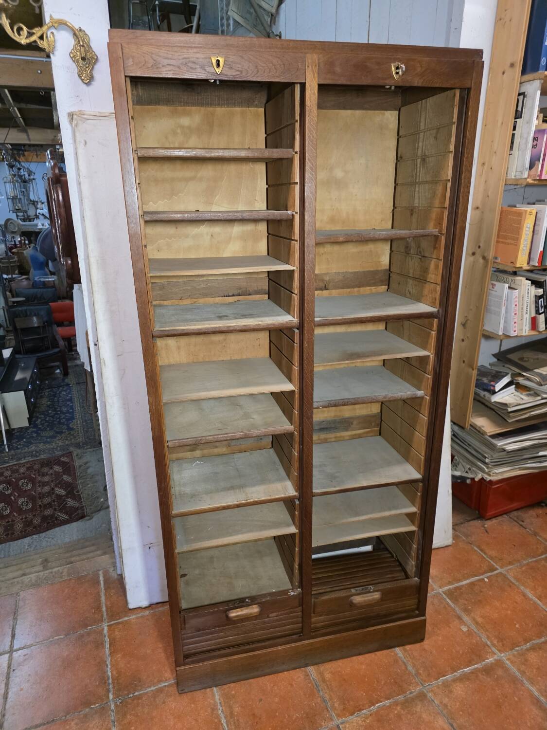 Antique double curtain oak cabinet