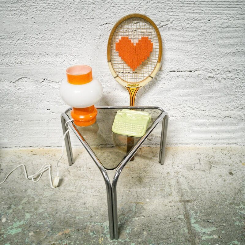 Vintage side table in metal and smoked glass